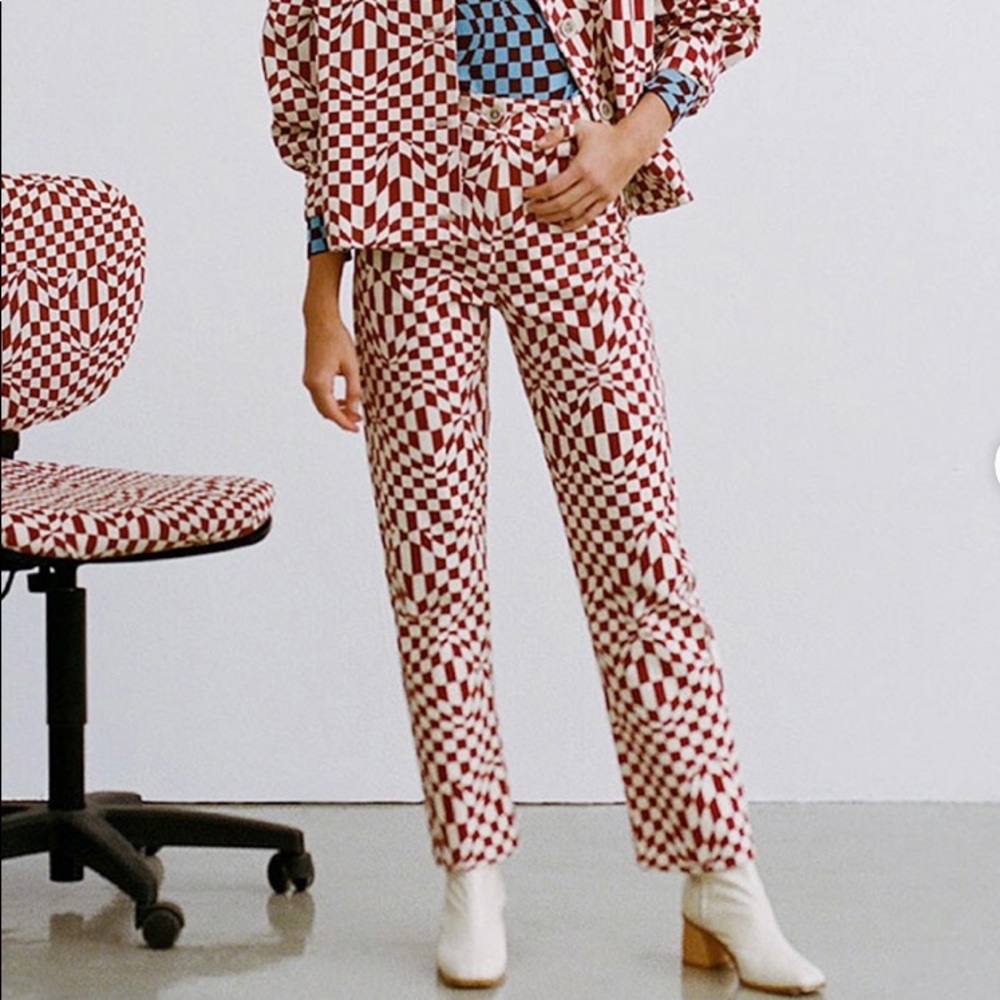 Paloma Wool Red and White Geometric Trousers